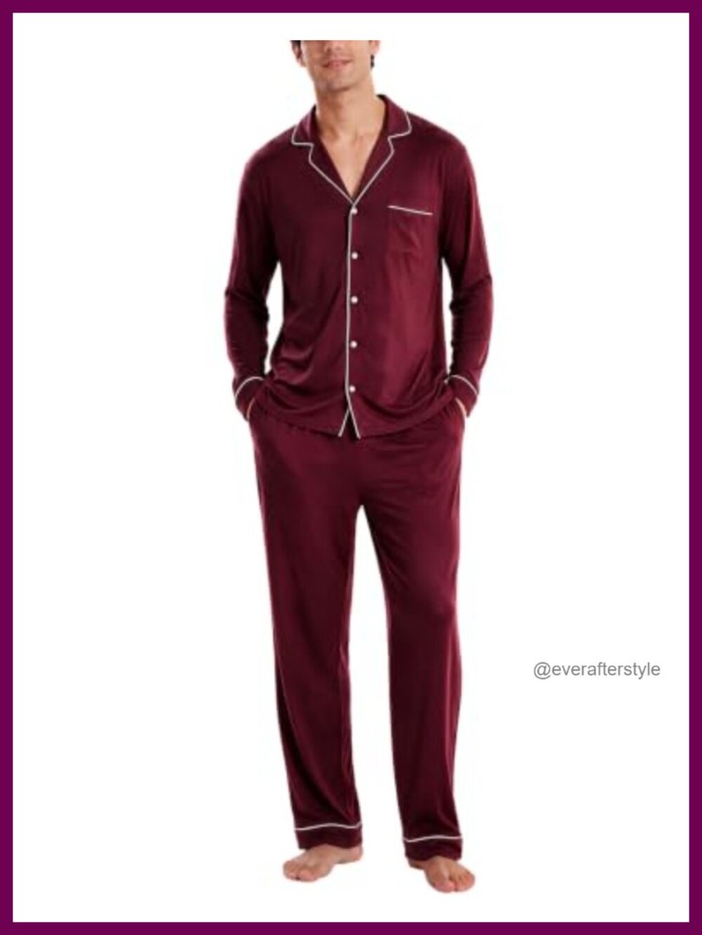 Men's Modal Pajama Set Button Down Long Sleeve Lounge Set with Pockets